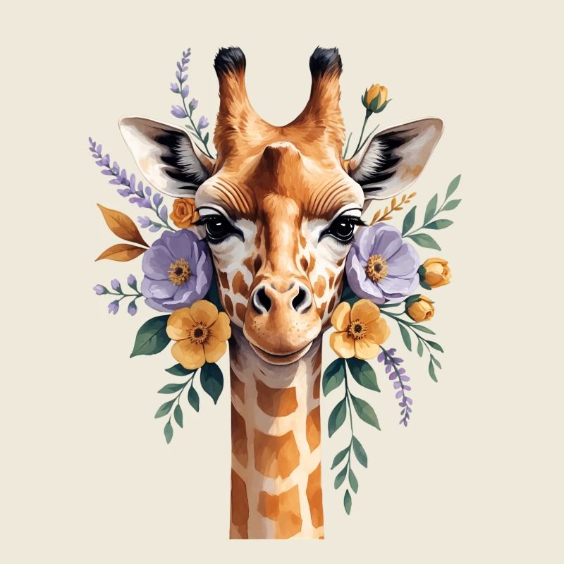 Giraffe with flower wreath