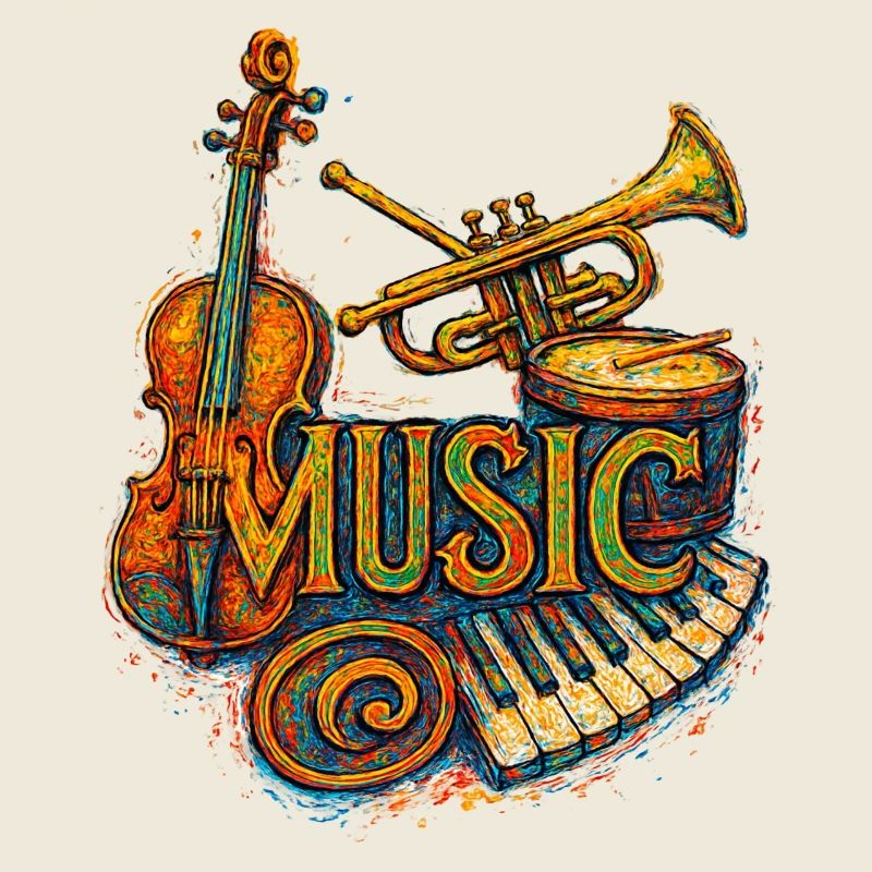 Music Instruments Vintage Collage Art