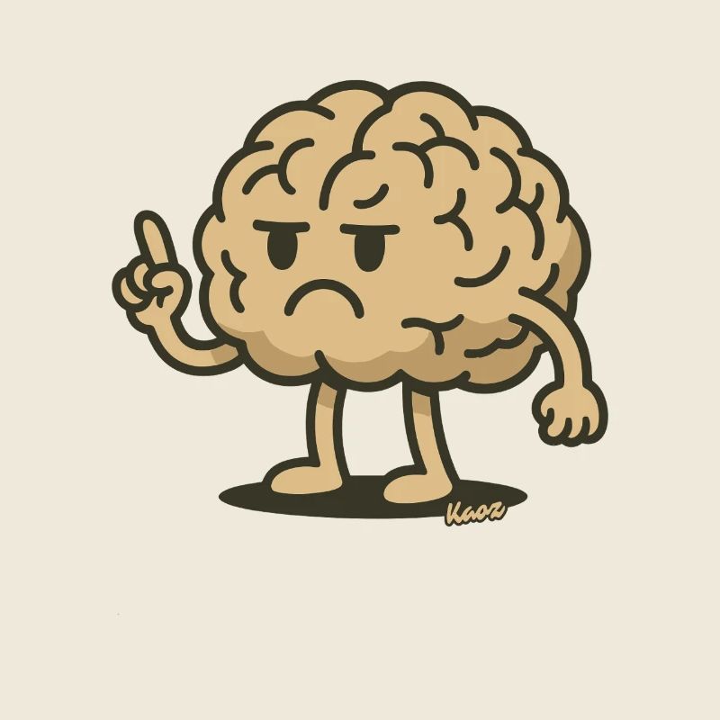 Brain figure with raised index finger