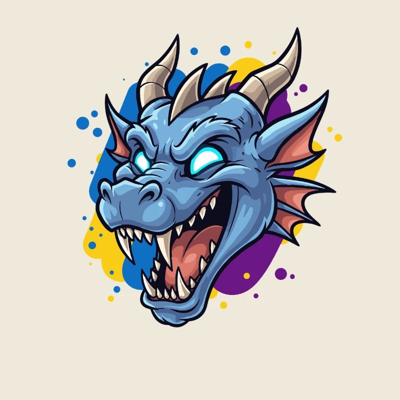 Blauer Drachenkopf Neon-Splash