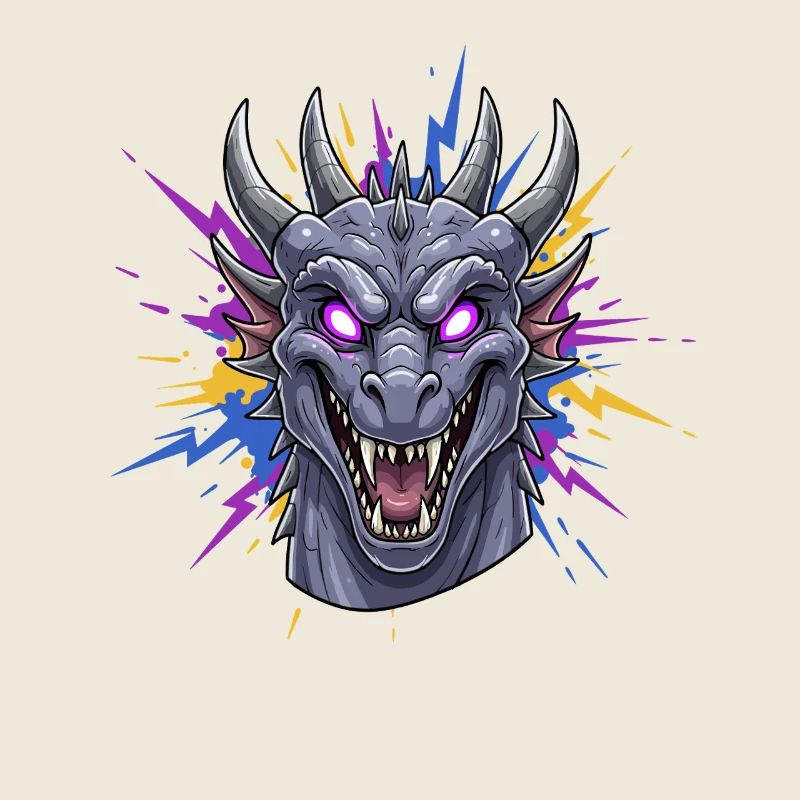 Neon-Drache Kopf mit Farbspritzern