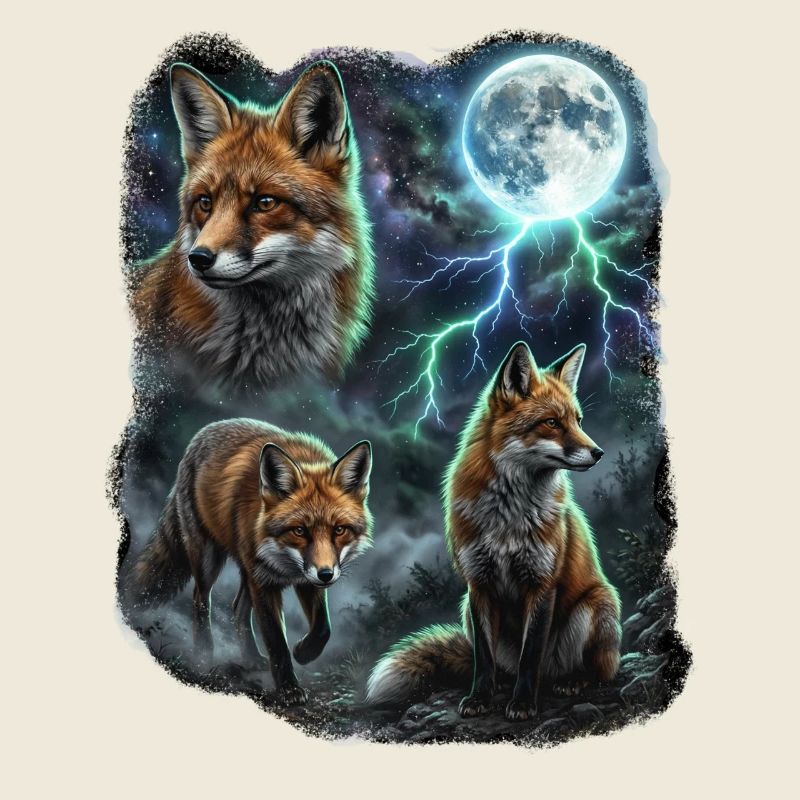 THREE Wild Foxes with Moon Wildlife Designs