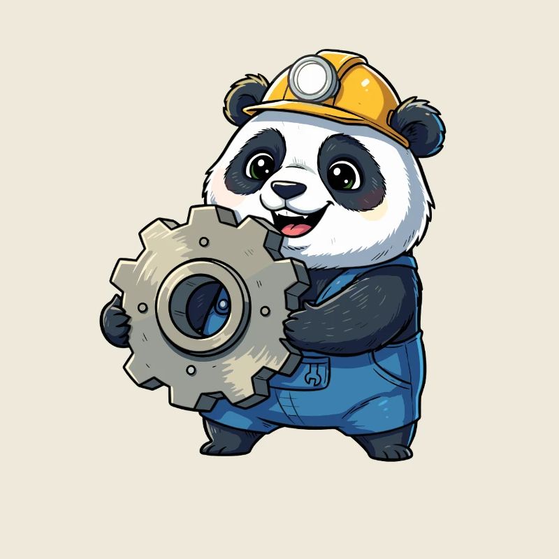 Panda Bauarbeiter mit Zahnrad