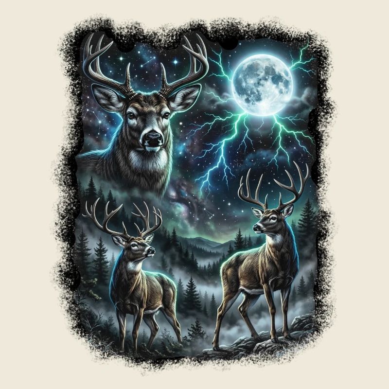 THREE Wild Deer with Moon Wildlife Designs