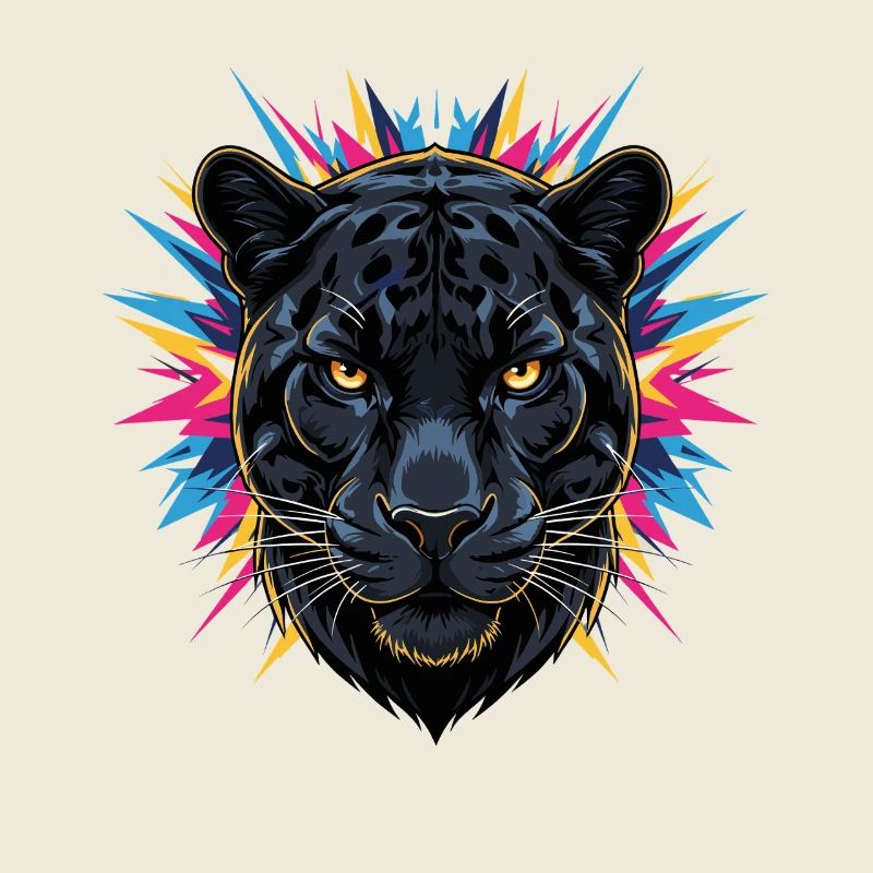 Neon Panther Head with Paint Splashes