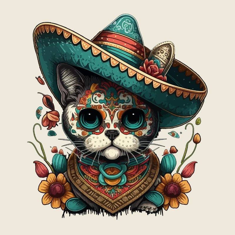 Sugar Skull Sombrero Cat Mexican Cinco De Mayo