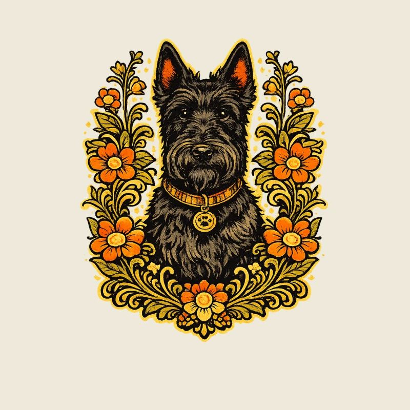 Floral Frame Scottish Terrier