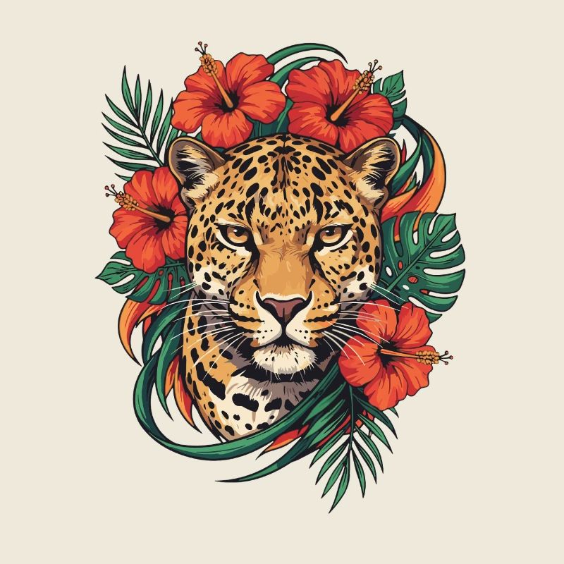 Tête de léopard dans un style tropical