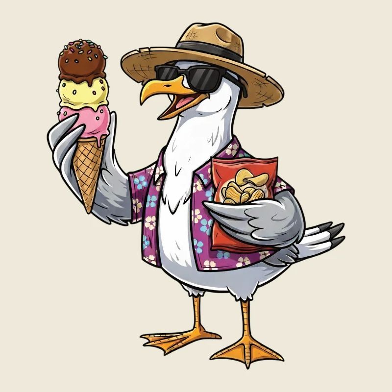 Lustige Strandmöwe Mit Eistüte