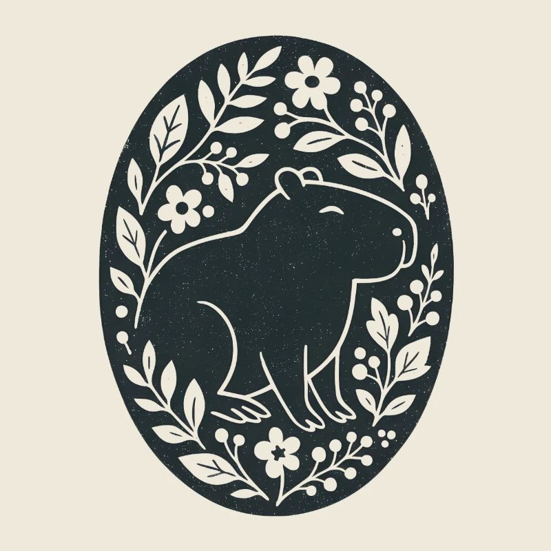 Capybara | Art populaire de la forêt de fleurs