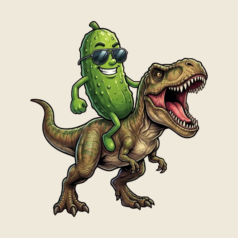 Sour cucumber rides dinosaur
