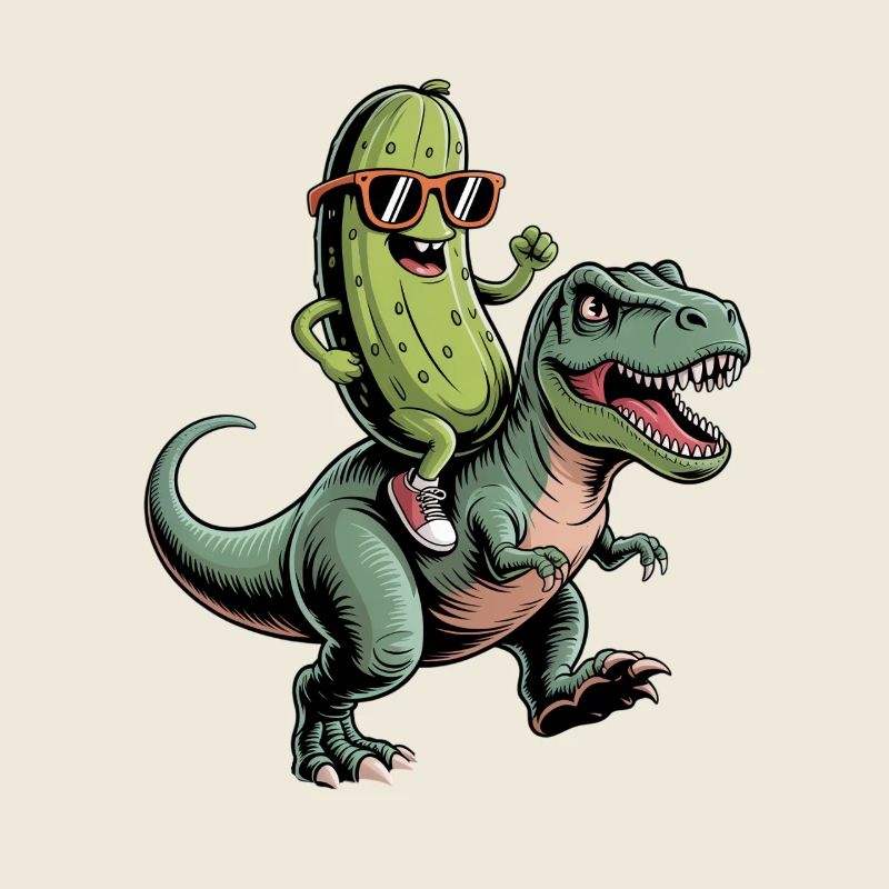 Sour cucumber rides dinosaur