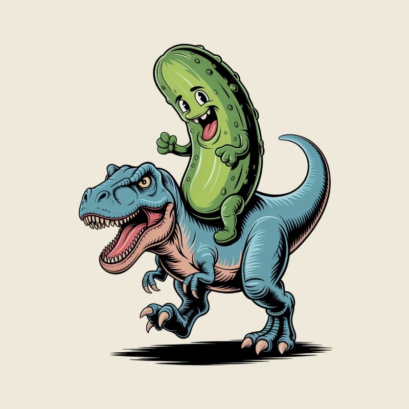 Sour cucumber rides dinosaur