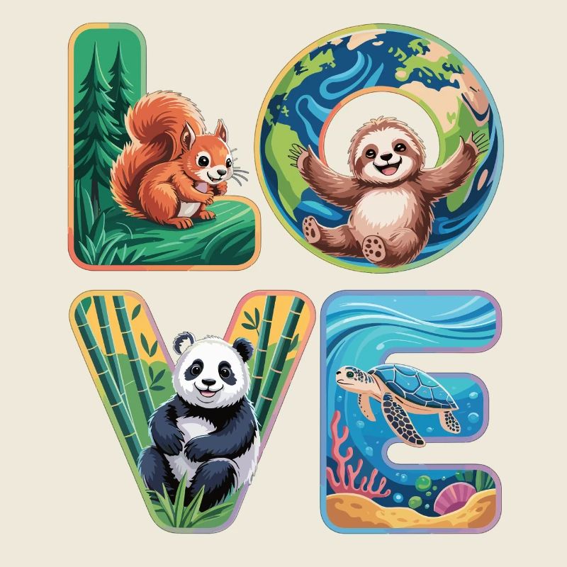 T-Shirt Panda Faultier Schildkröte Eichhörnchen