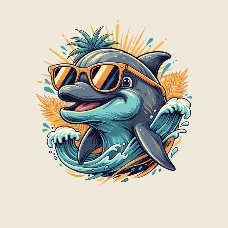 Dolphin with Sunglasses Surf Tropical Design