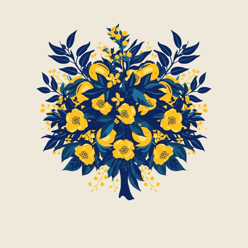 Blue Gold Flower Circle Pattern