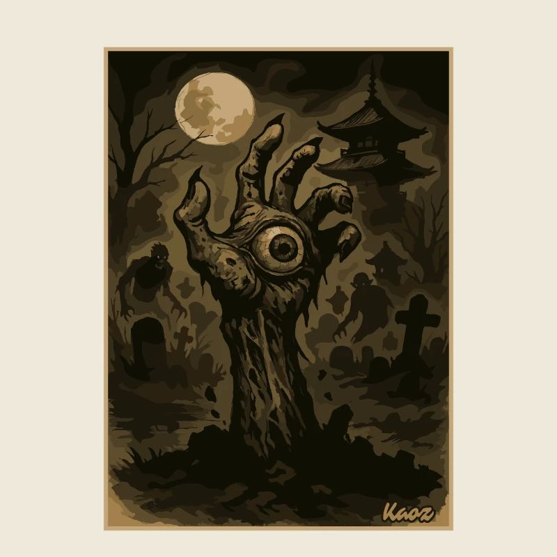 Moonlit Night Zombie Hand on Cemetery