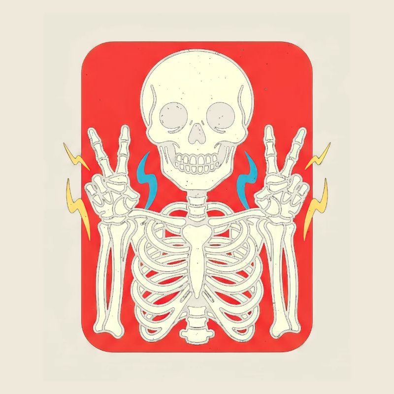 Skeleton Peace Sign on Red