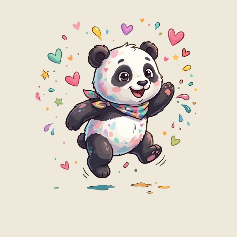 Panda câlin sous une pluie de couleurs