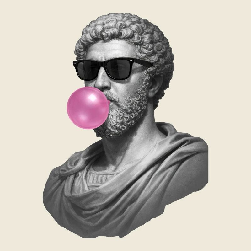 Marcus Aurelius mit Kaugummi und Sonnenbrille