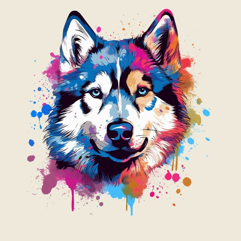 Bunter Hund Splash Art Husky