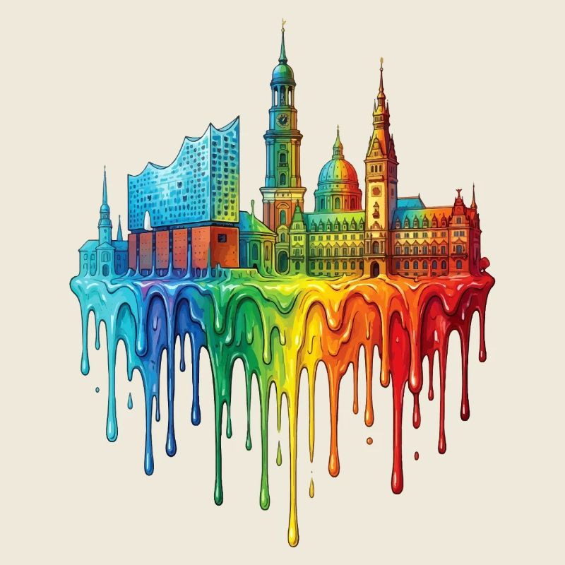 Hamburg mit farbenfroh verlaufender Farbe