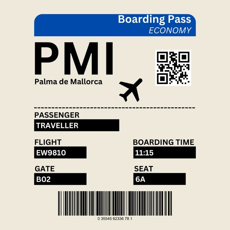 Mallorca Flight Ticket Design Boarding Pass Shirt