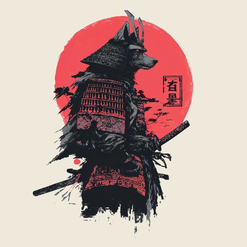 Samurai-Wolf in roter Sonnenrüstung