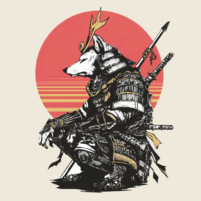 Wolf-Samurai in Sonnenuntergangsrüstung