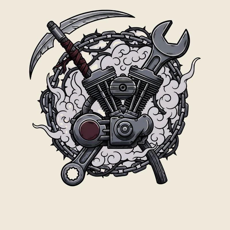 Motorcycle Biker V-Twin Motor Skull Motor Rocker