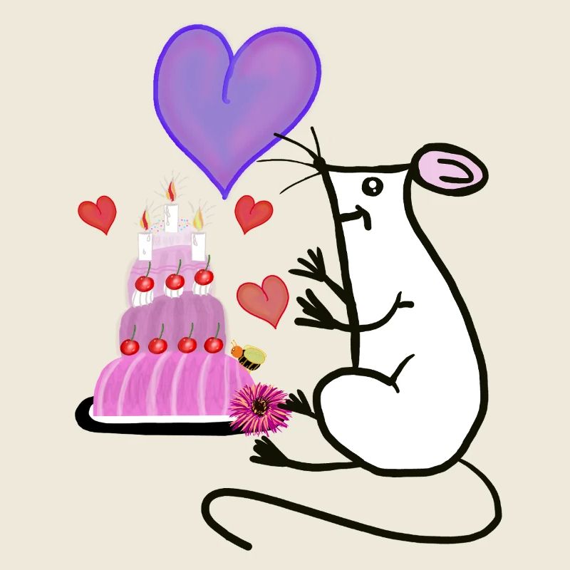 Maus mit Kuchen Herz Geburtstag Kind