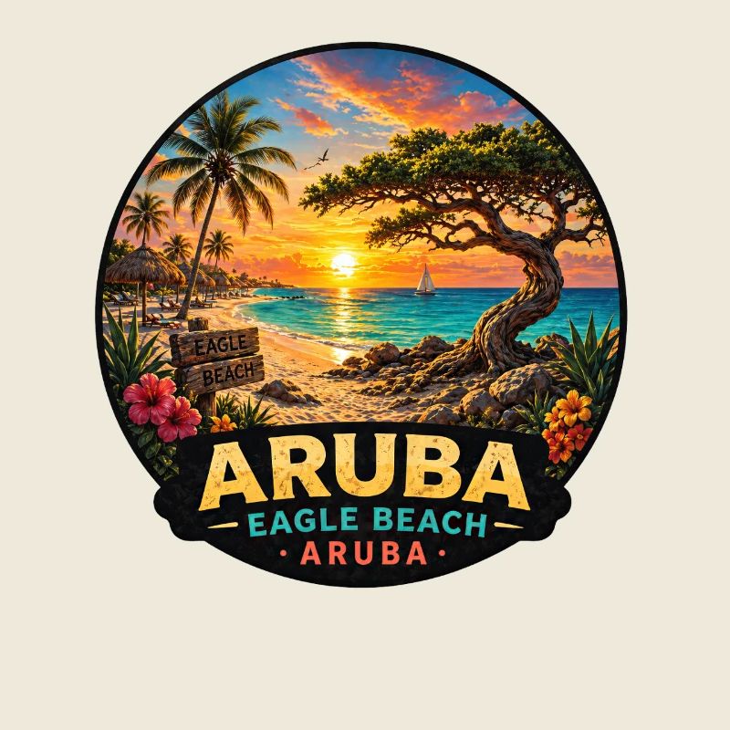 Palmiers du coucher de soleil des Caraïbes Aruba
