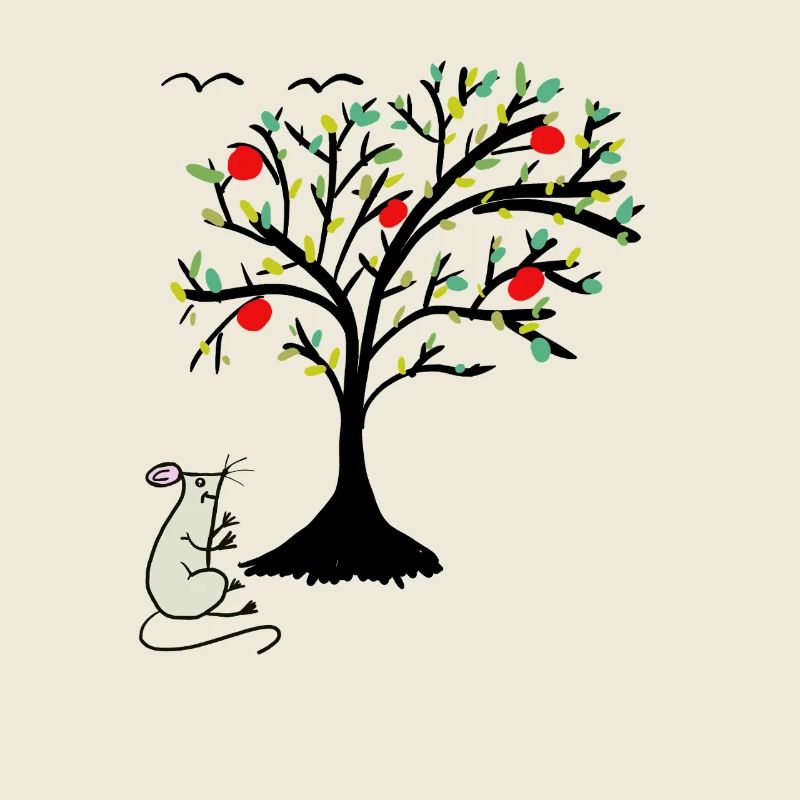 Niedliche Maus Äpfel Apfelbaum Kind
