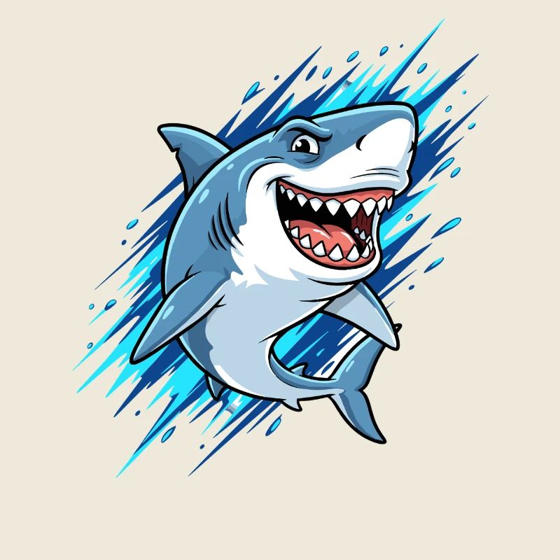 Blue cartoon shark with splashes