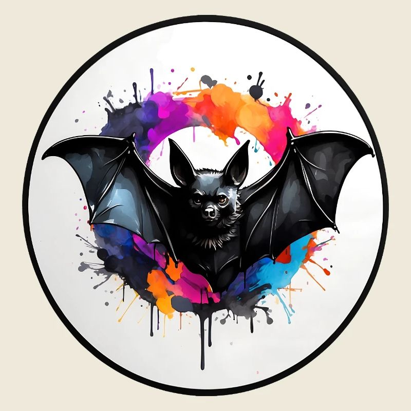 Bat in watercolor technique in circular area