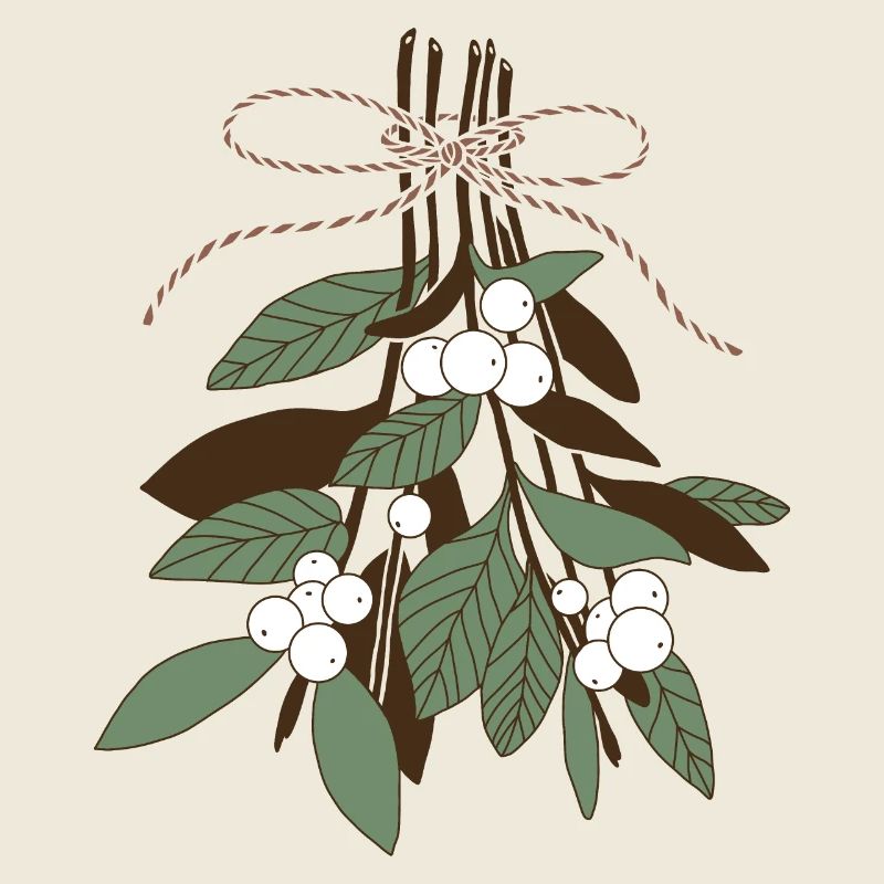 Brindilles avec des myrtilles, vertes - brunes.