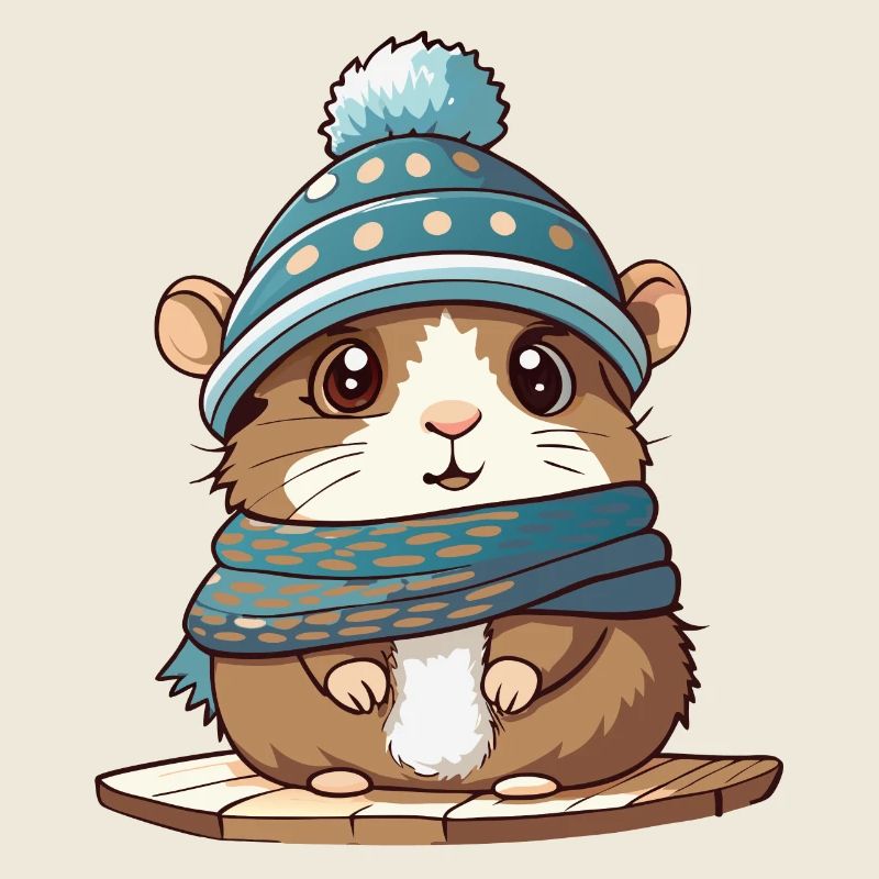 Mignon hamster avec écharpe et bonnet à pompon.