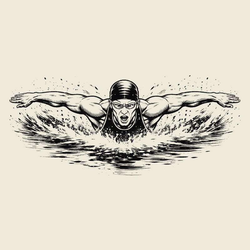 Schwimmer im kraftvollen Comic-Ink Stil