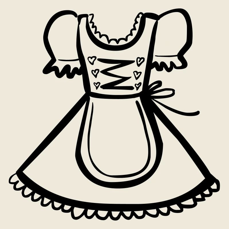 Dirndl – Schwarz-Weiß-Zeichnung – einfärbbar
