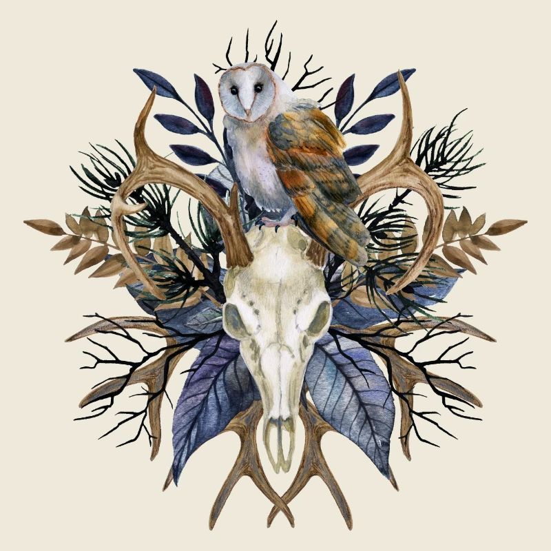 Eulen Schädel Blumen Mystisches Design