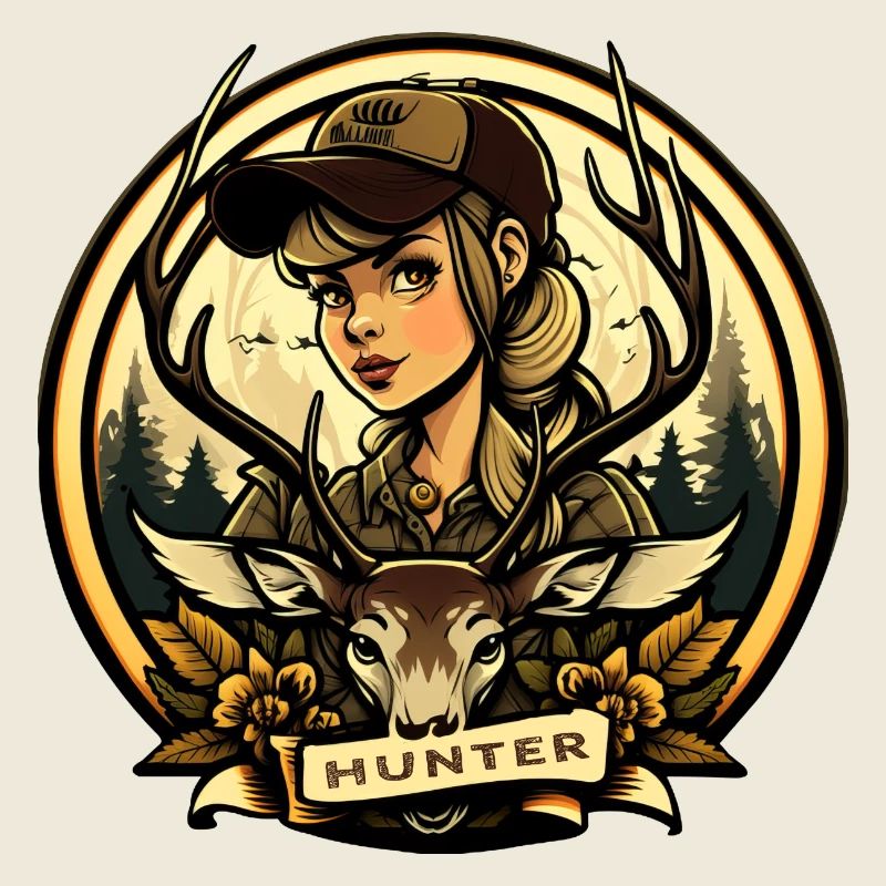 Jägerin mit Hirschkopf