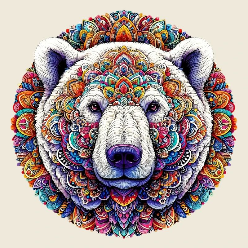 Ours polaire blanc décoré de mandalas
