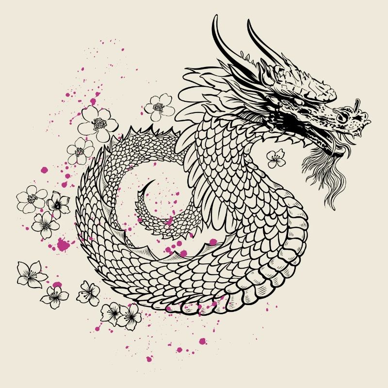 Dragon aux fleurs de cerisier style Sakura