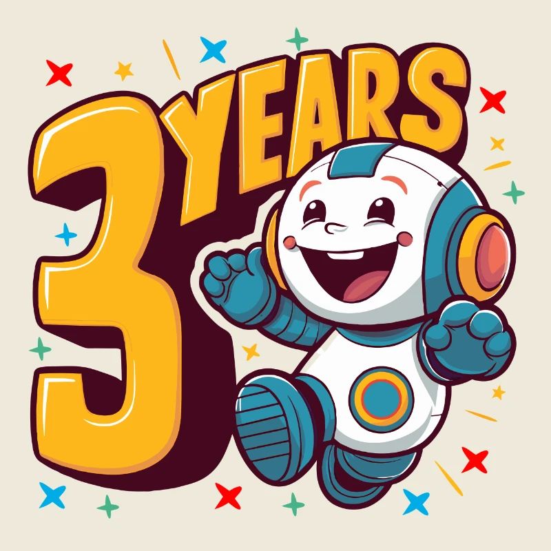 Three Years Cute Little Robot Children's Birthday Party