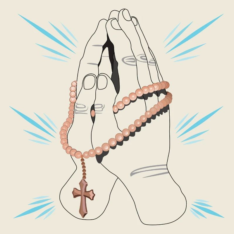 Praying hands with pearl rosarium