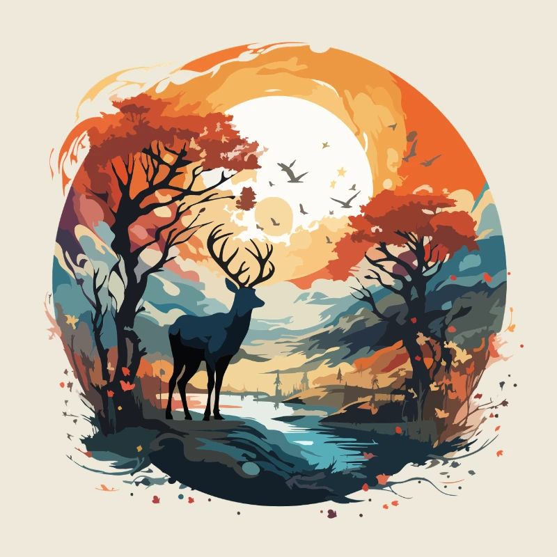 Cerf dans le cercle d’automne