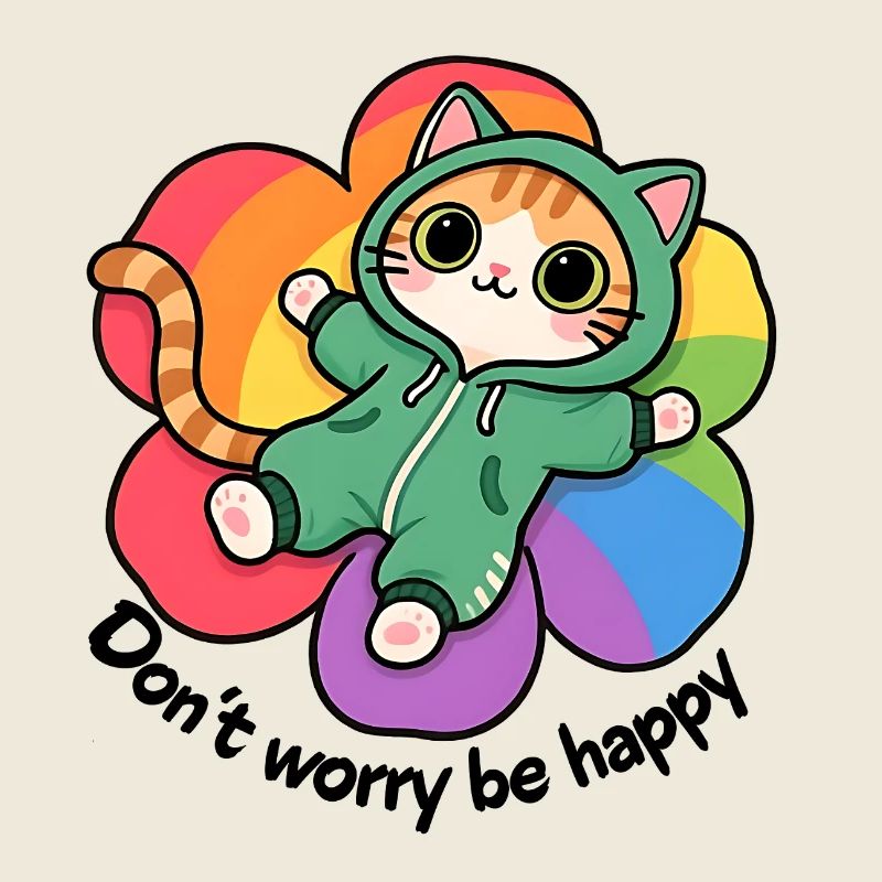 Mach dir keine Sorgen, sei glücklich, entspanne dich bei der Katze auf einer Blume