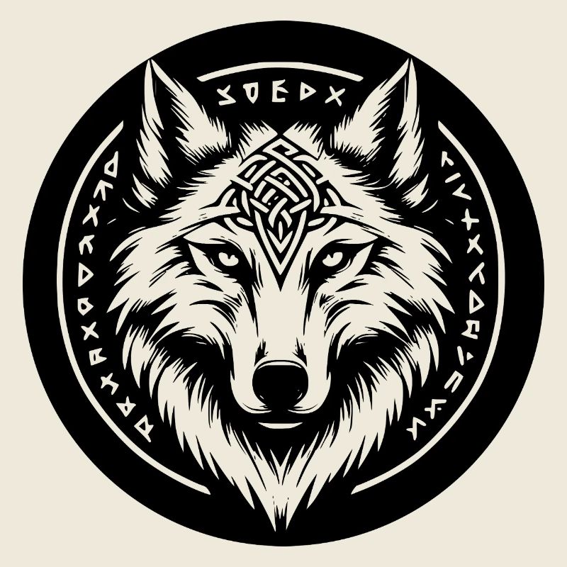 Wolf mit nordischen Symbolen