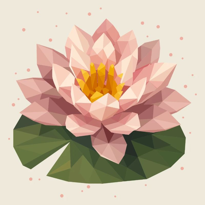 Polygon Water Lily in Pink on Green Leaf