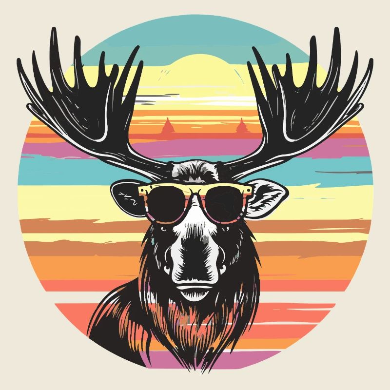 Elch im Sonnenuntergang mit Sonnenbrille